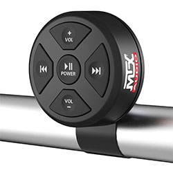 MTX MUDBTRC Bluetooth Audio Controller mounted on handlebar